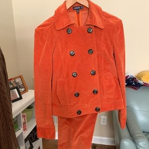 Orange corduroy pant suit